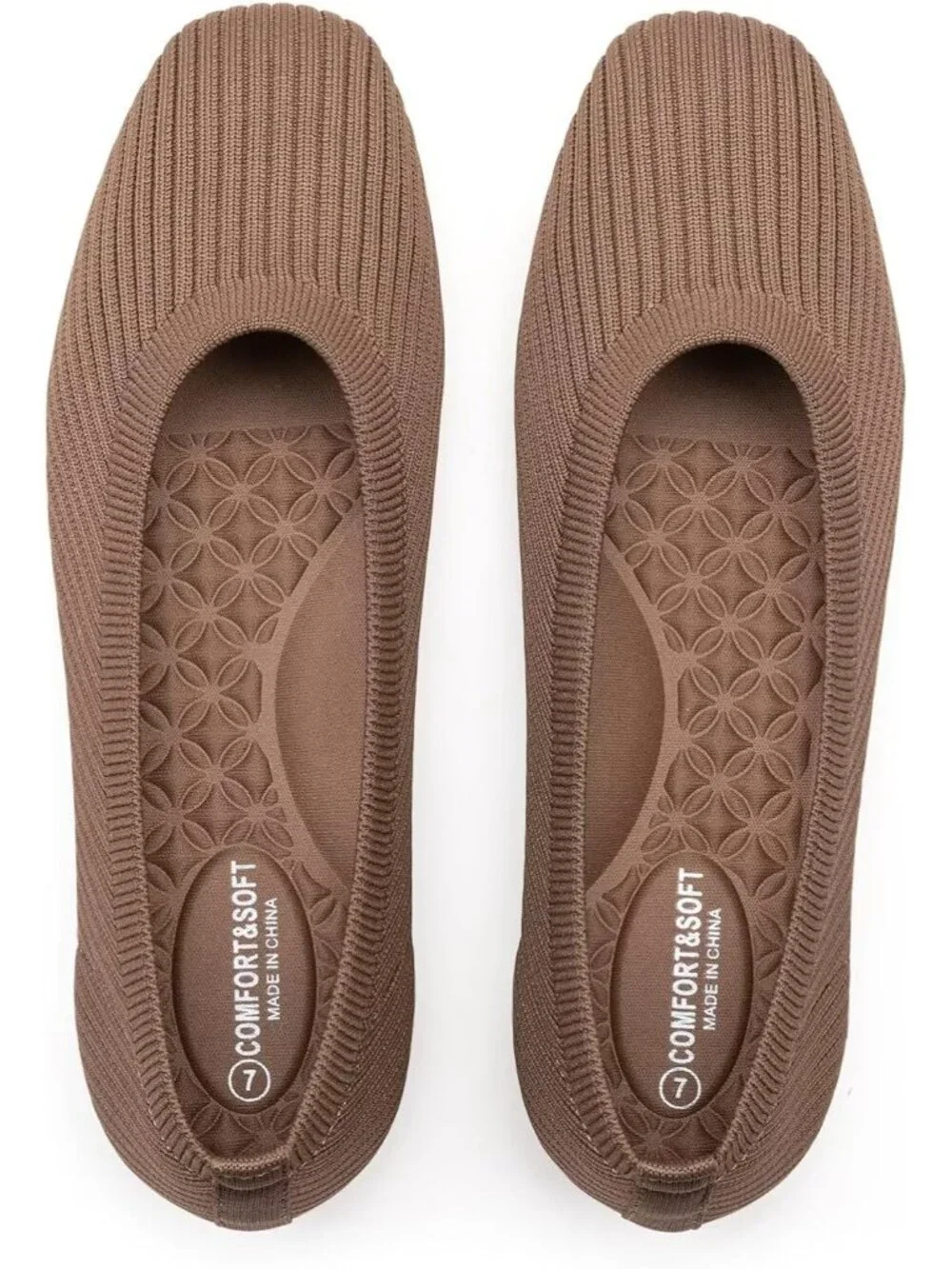 Women's Brown Comfortable Slip on Washable Square Toe Ballet FlatsShoes for Work